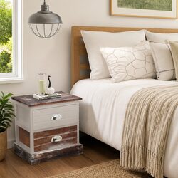 Bedside Cabinet Set 2 pcs French Country Style Nightstand Drawer Storage Brown