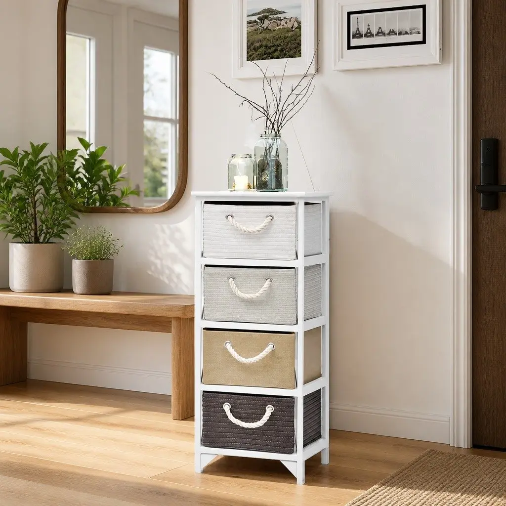 Storage Cabinet 4 Drawers Wooden White Organiser for Bedroom Hallway Furniture
