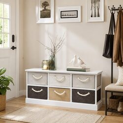 Storage Bench with 6 Drawers Hallway Entryway Bedroom Living Room Cabinet