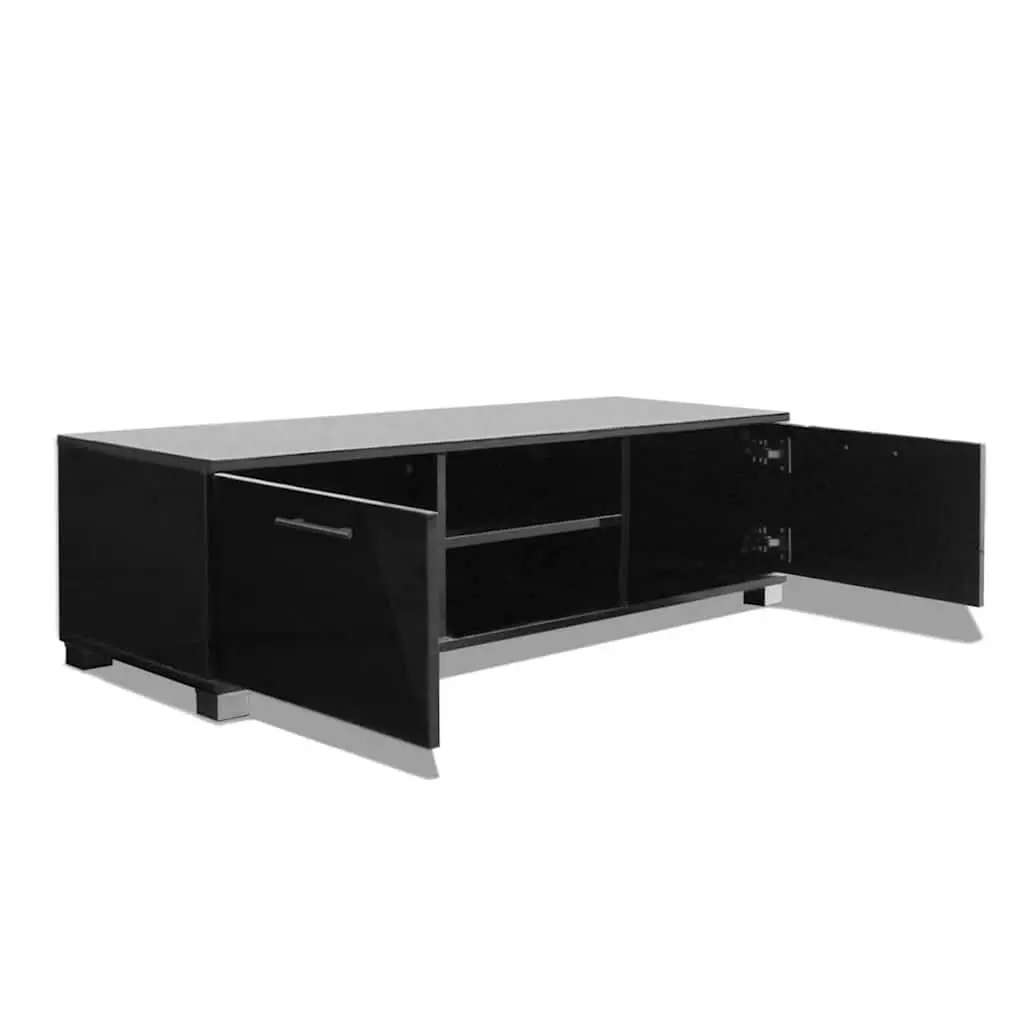 TV Cabinet High-Gloss Black Modern Entertainment Unit Storage Shelves 120x40.5x35 cm