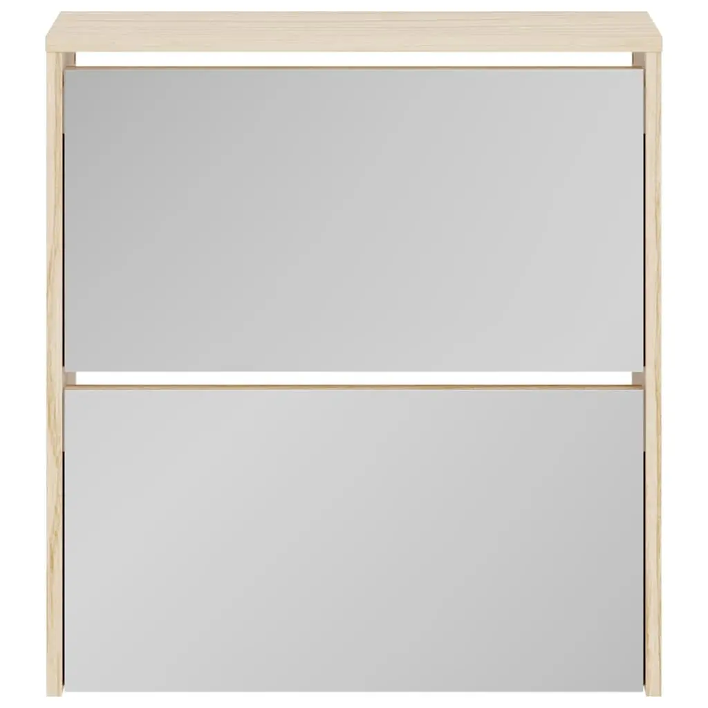 Shoe Cabinet 2-Layer Mirrored Brown Wall Mounted Storage Organiser