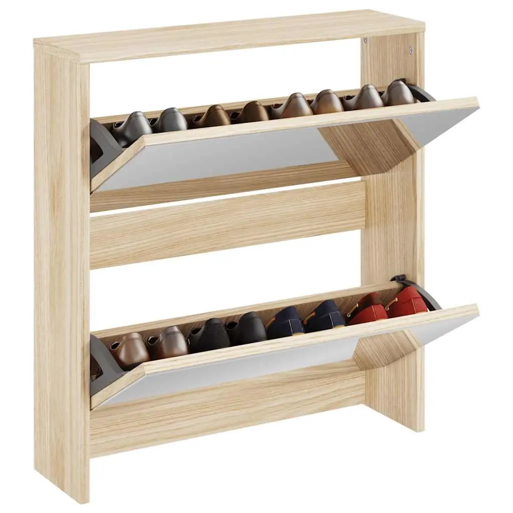 Shoe Cabinet 2-Layer Mirrored Brown Wall Mounted Storage Organiser