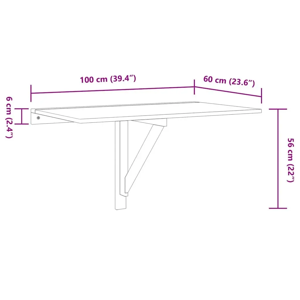 Folding Wall Table Brown 100x60 cm Space Saving Kitchen Desk Mounted Foldable