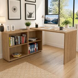 Corner Desk with 4 Shelves Brown Office Study Computer Workstation Storage