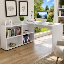 Corner Desk with 4 Shelf Bookcase Storage White Office Furniture Computer