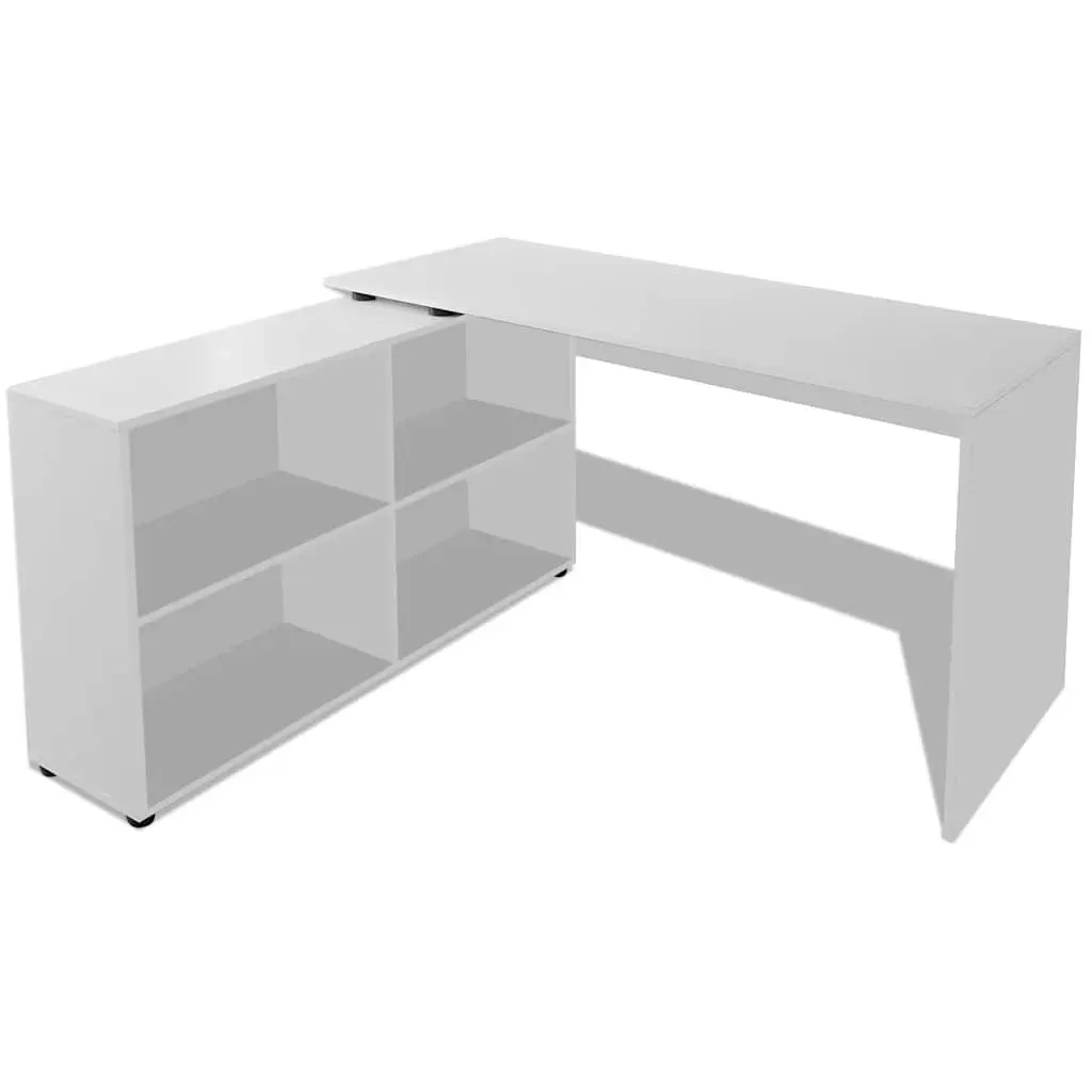 Corner Desk with 4 Shelf Bookcase Storage White Home Office Furniture