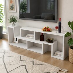 TV Cabinet L-Shaped White Storage Unit Media Entertainment Shelving Furniture