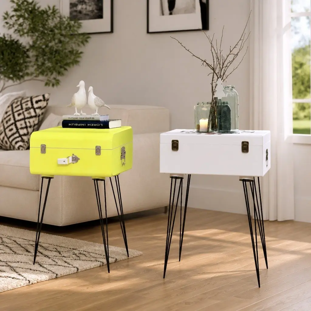 Suitcase Side Cabinet Storage White Vintage Bedroom Bedside Table