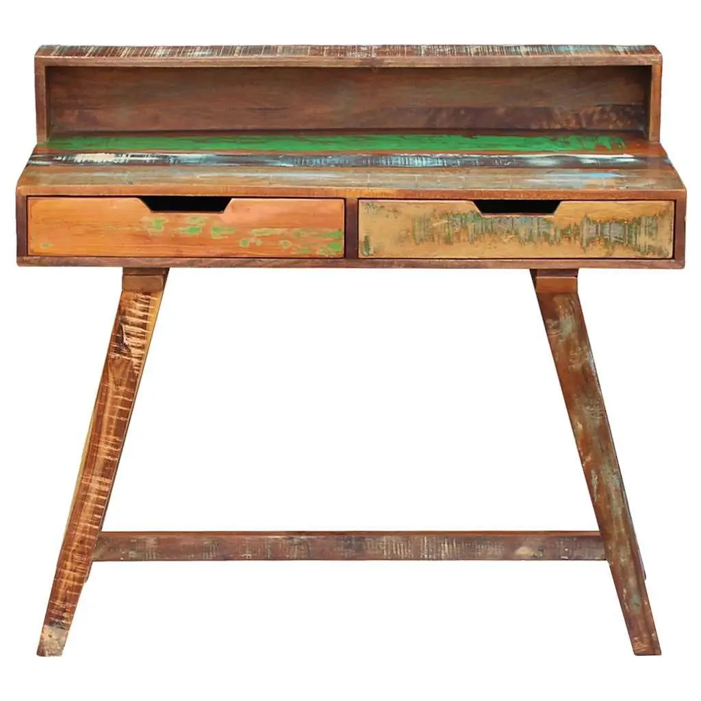 Desk Vintage Style Solid Reclaimed Wood with Two Drawers Multicolour