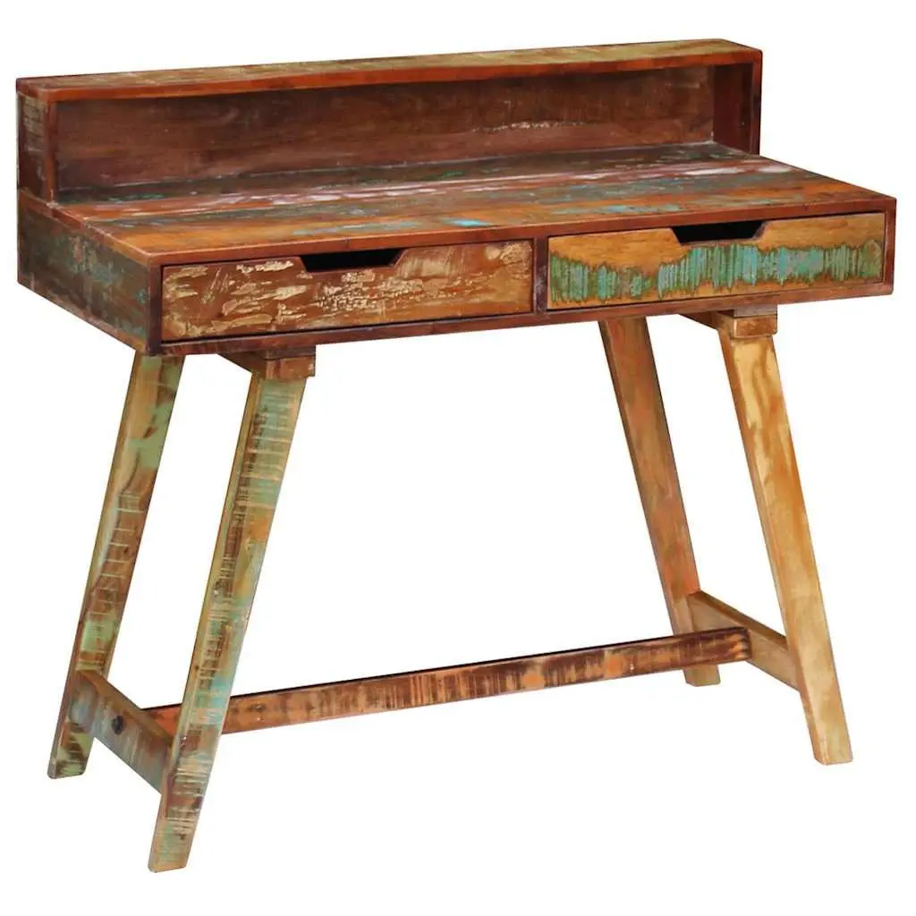 Desk Vintage Style Solid Reclaimed Wood with Two Drawers Multicolour