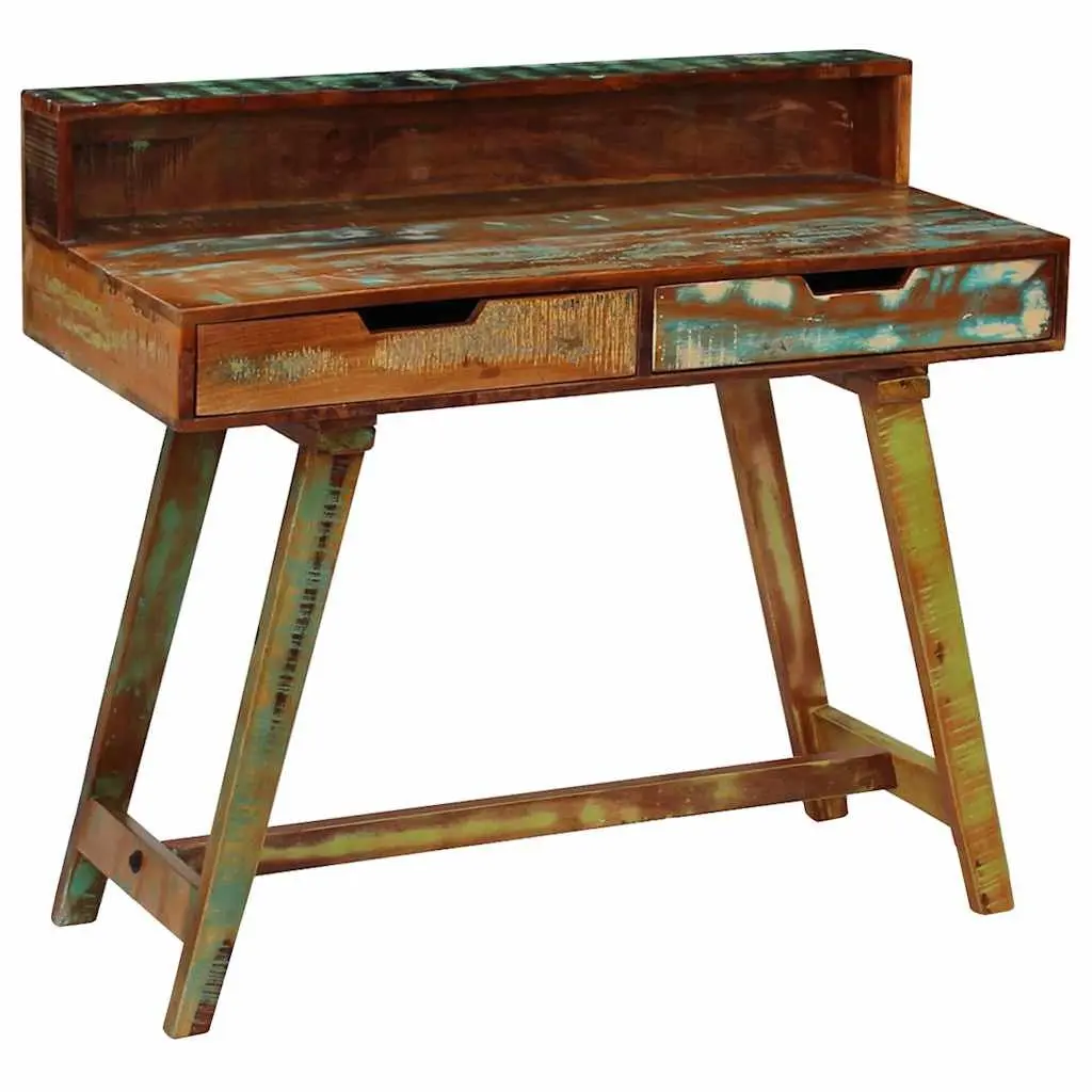 Desk Vintage Style Solid Reclaimed Wood with Two Drawers Multicolour