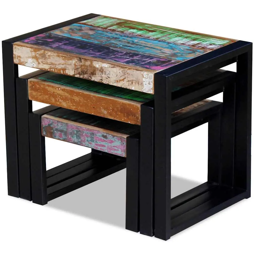 Nesting Tables Solid Reclaimed Wood Stackable Vintage Multicolour