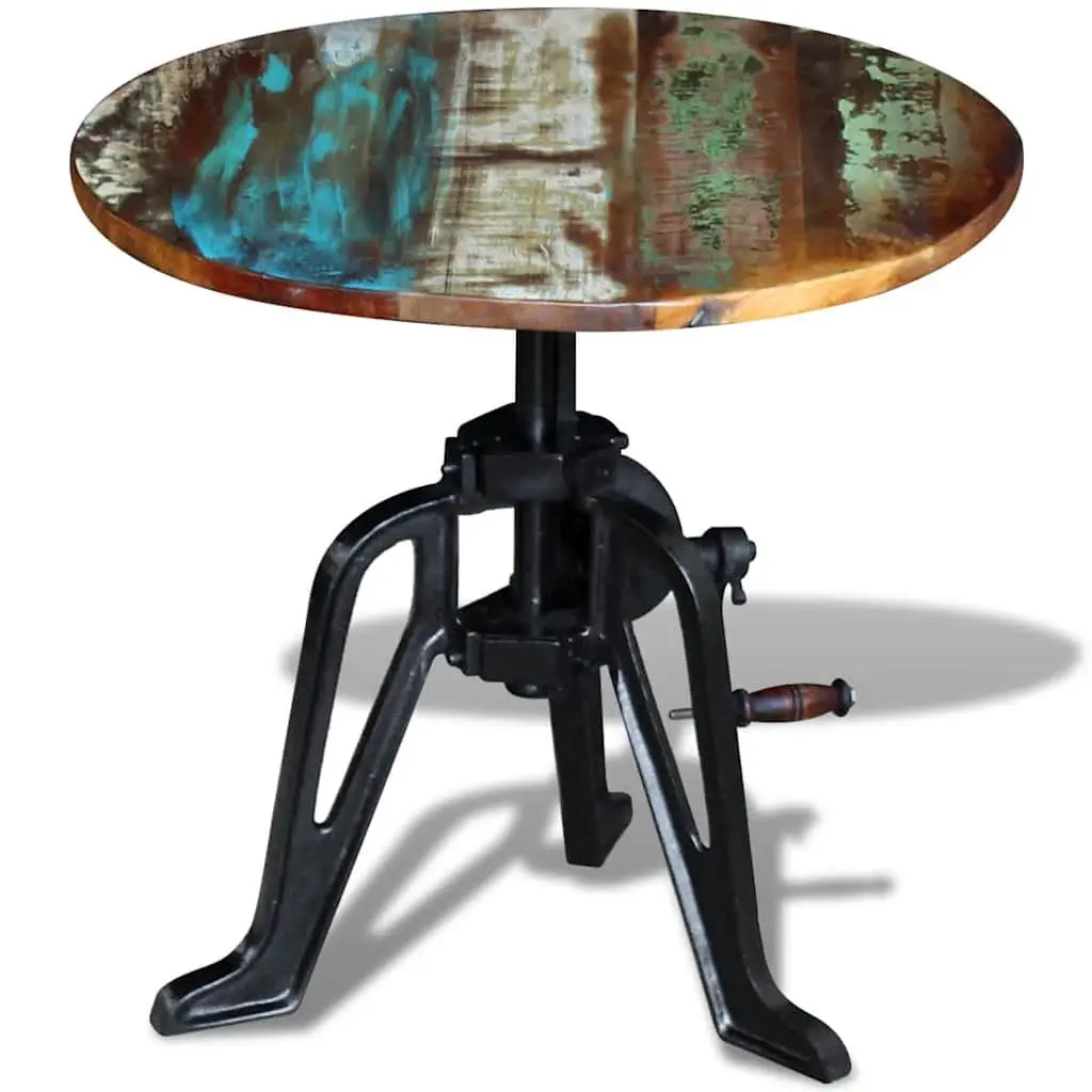 End Table Adjustable Height 42-63cm Reclaimed Wood Cast Iron Industrial Style