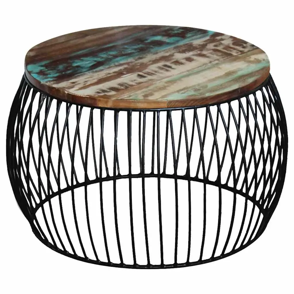 Round Coffee Table Vintage Handmade Solid Reclaimed Wood Brown 68cm
