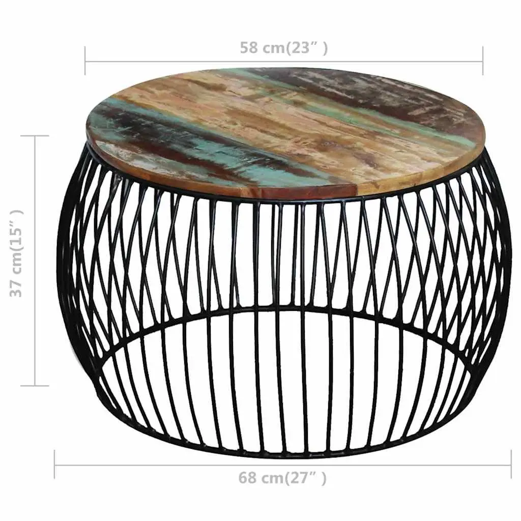 Round Coffee Table Vintage Handmade Solid Reclaimed Wood Brown 68cm