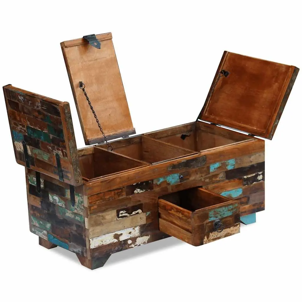 Coffee Table Chest Box Storage Solid Reclaimed Wood Brown 80x40x35cm