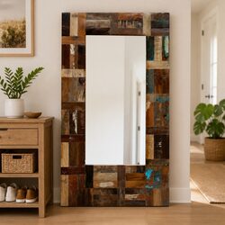 Reclaimed Wood Frame Mirror Handmade Retro Decor Bathroom Bedroom Hall Wall Art