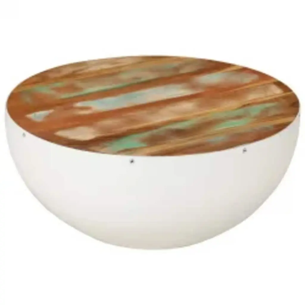 Bowl Shaped Coffee Table Solid Reclaimed Wood White Vintage Antique Living Room Furniture