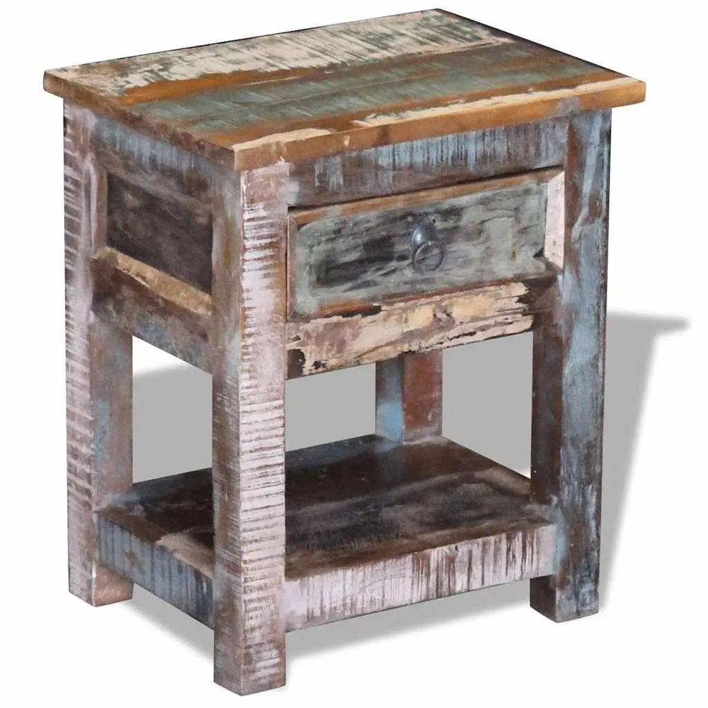 End Table with Drawer Solid Reclaimed Wood Retro Style Unique Multicolour