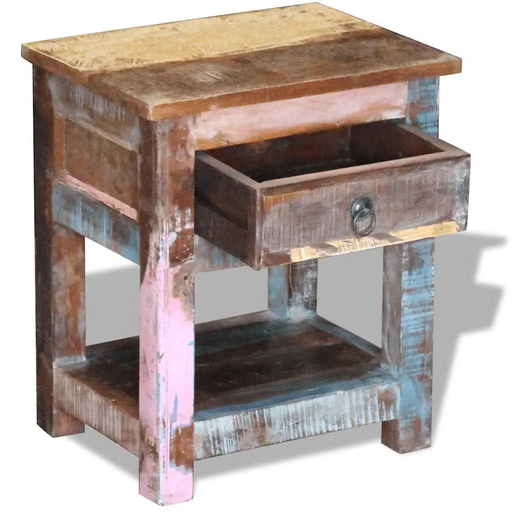 End Table with Drawer Solid Reclaimed Wood Retro Style Unique Multicolour