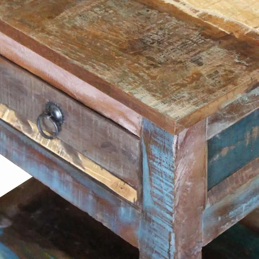 End Table with Drawer Solid Reclaimed Wood Retro Style Unique Multicolour