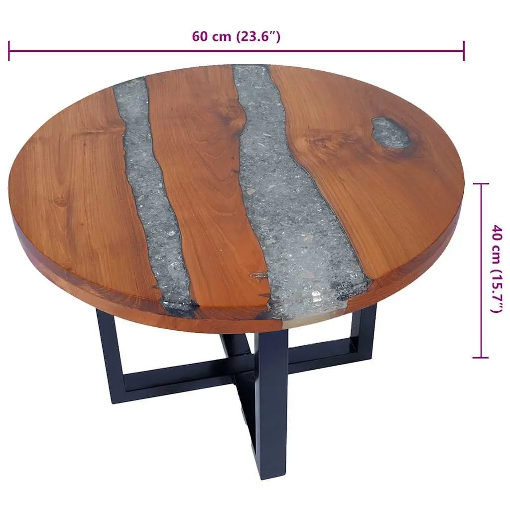 Coffee Table Round Tabletop Teak Mango Wood Resin Decoration Multicolour
