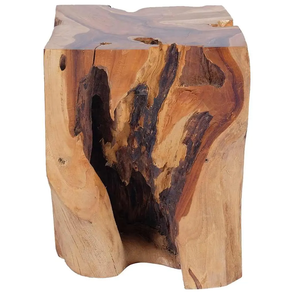 Wooden Stool Solid Teak Handmade Footrest Side Table Rustic Natural Brown