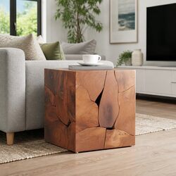 Wooden Stool Brown 40x40x45 cm Handmade Teak Side Table Footrest Seat