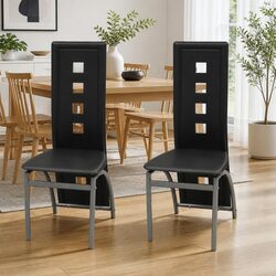 Dining Chairs Set of 2 Black Faux Leather Kitchen Room Furniture High Backrest