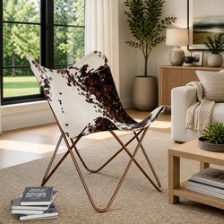 Butterfly Chair Brown White Cowhide Leather Arm Chair Lounge Seat Furniture