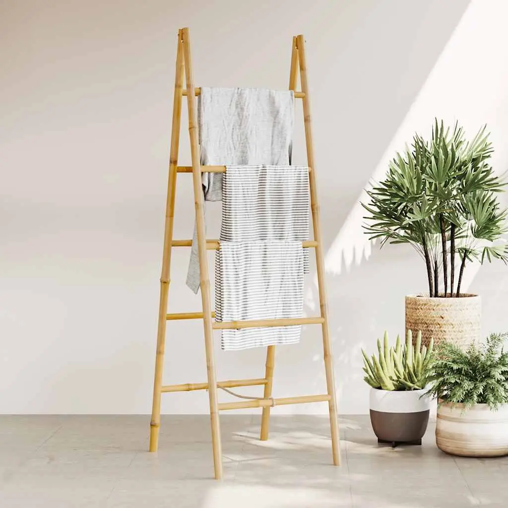 Double Towel Ladder Bamboo Brown 50x160cm 5 Rungs Bathroom Rack