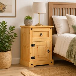 Bedside Cabinet Mexican Pine Corona Style Brown Wooden Nightstand Side Table