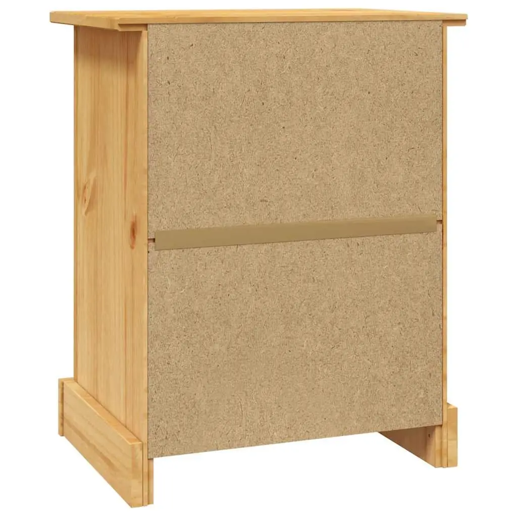 Bedside Cabinet Rustic Wooden Nightstand Brown Waxed Pine with Black Metal Accents