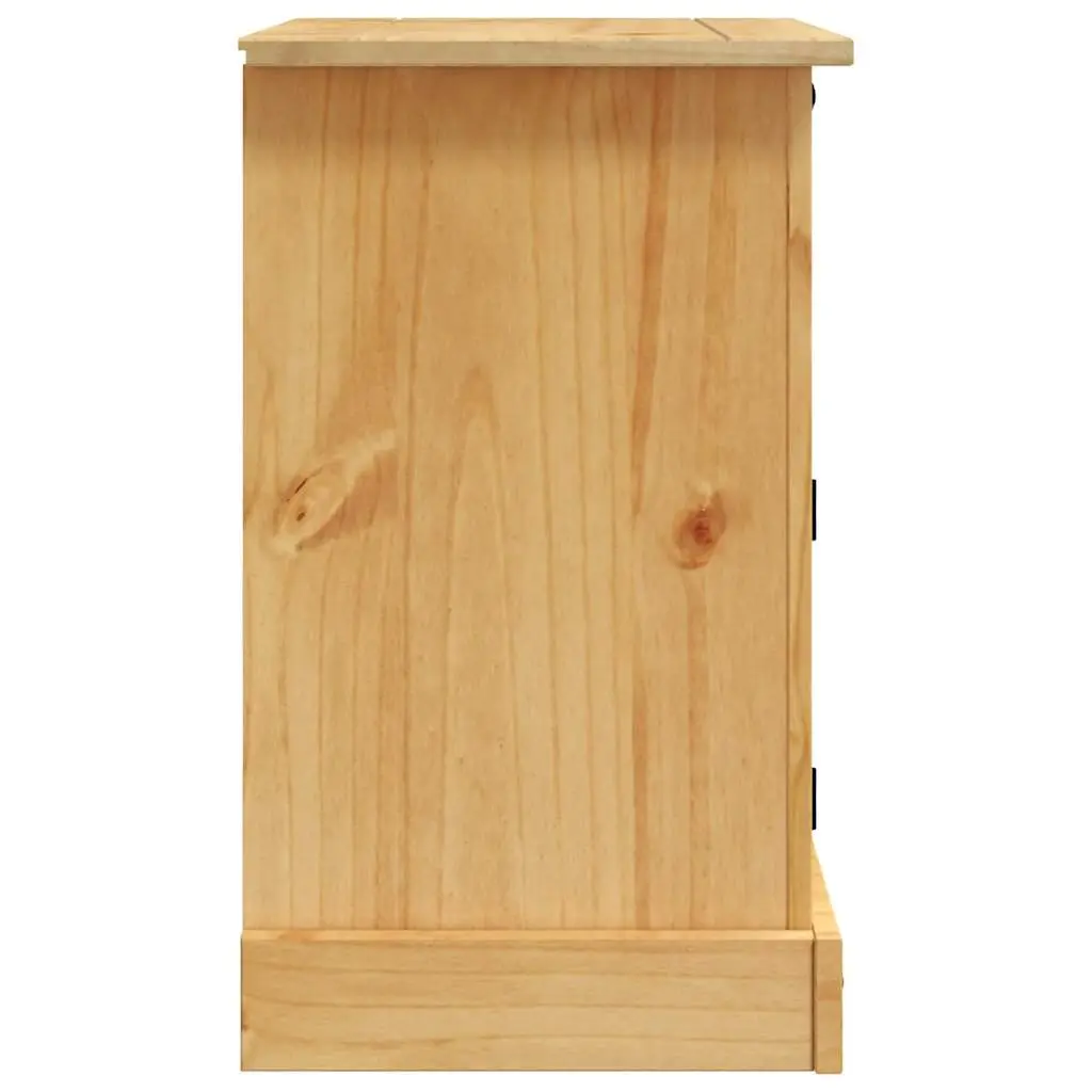 Bedside Cabinet Rustic Wooden Nightstand Brown Waxed Pine with Black Metal Accents