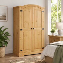 Mexican Corona Style Wooden Wardrobe 2 Doors Brown Pine Bedroom Cupboard Storage