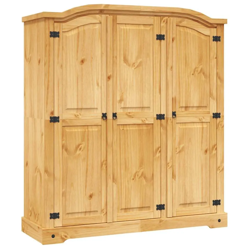 3 Door Wooden Wardrobe Cabinet Brown Pine Bedroom Armoire Storage Cupboard