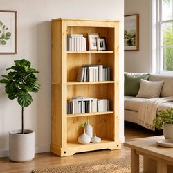 4-Tier Bookcase Standing Shelf Brown Wooden Storage Unit Shelving Display