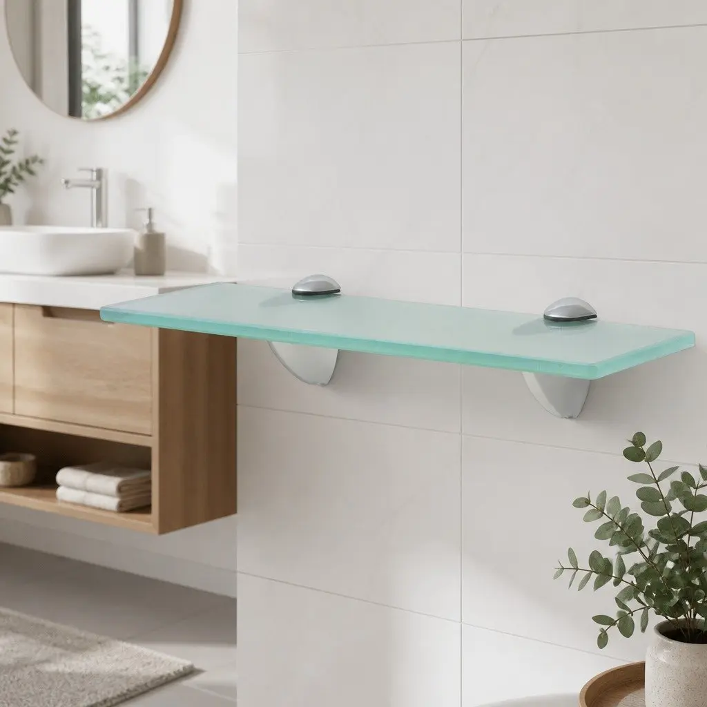 Floating Wall Shelf Tempered Safety Glass 30x20 cm Transparent Modern Display Bracket