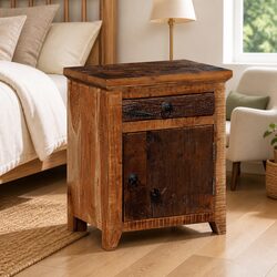 Bedside Table Solid Acacia Reclaimed Wood Nightstand with Drawer Cabinet Storage