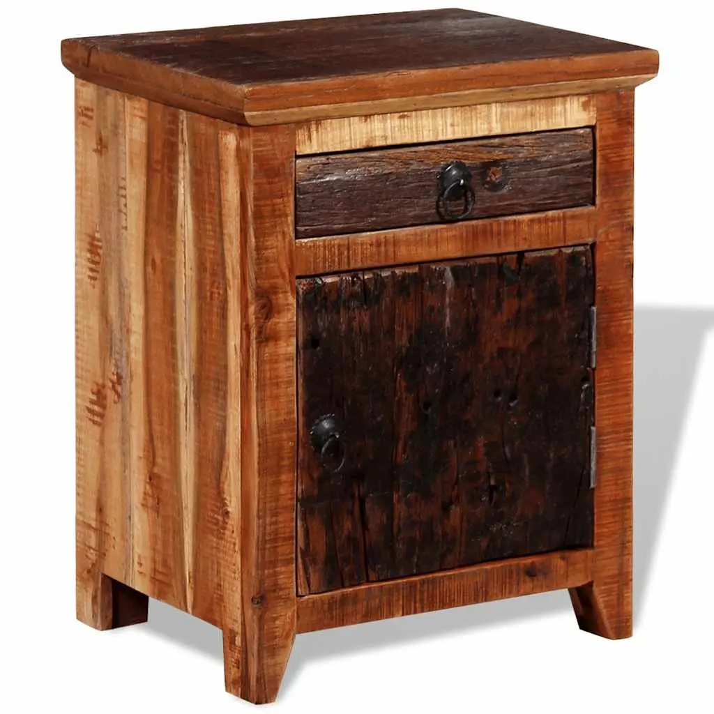 Bedside Table Solid Acacia Reclaimed Wood Nightstand with Drawer Brown