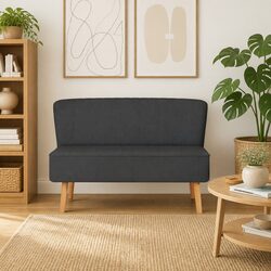 2-Seater Sofa Grey Fabric Modern Living Room Furniture Wooden Frame Padded Seat