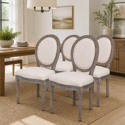 Dining Chairs Set of 4 Cream Linen Upholstered Padded Seats Kitchen Room