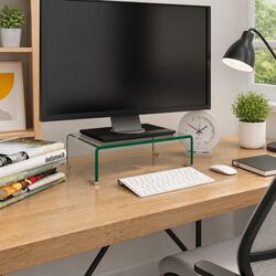 Glass TV Stand Monitor Riser Tempered Transparent Shelf 40x25x11cm Desktop