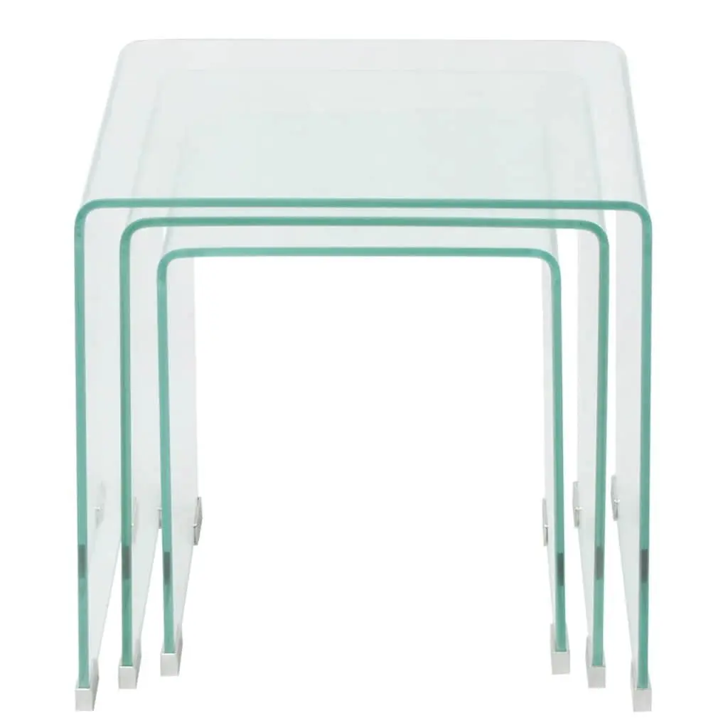Nesting Coffee Table Set 3 Piece Tempered Glass Clear Modern Living Room Accent