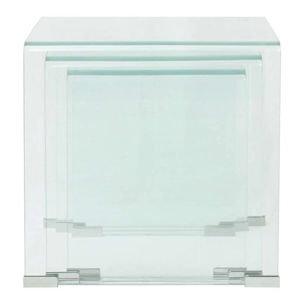 Nesting Coffee Table Set 3 Piece Tempered Glass Clear Modern Living Room Accent