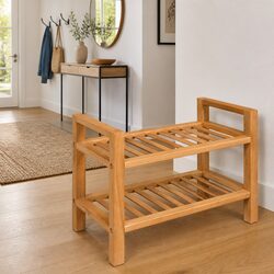 Shoe Rack with 2 Shelves Solid Oak Wood Storage Organiser Hallway Bedroom