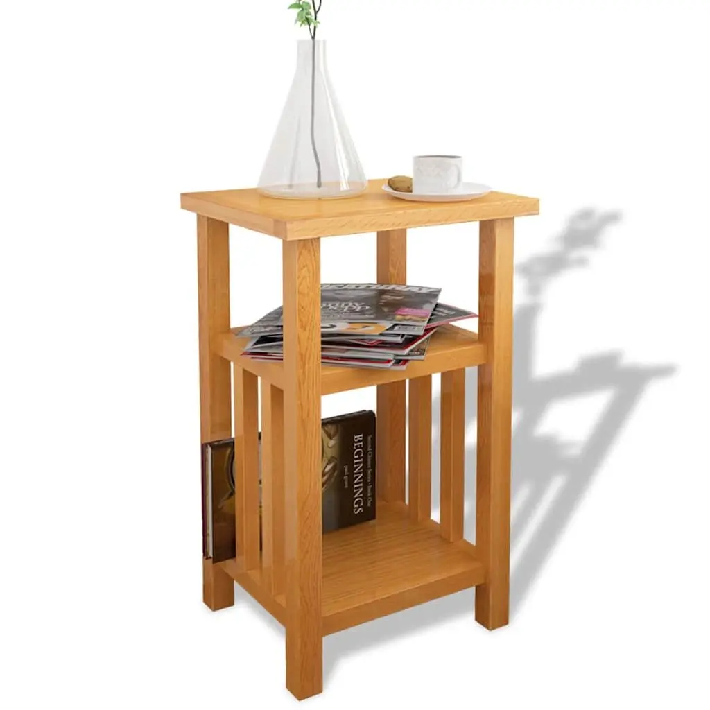End Table with Magazine Shelf Solid Oak Wood Brown 27x35x55cm