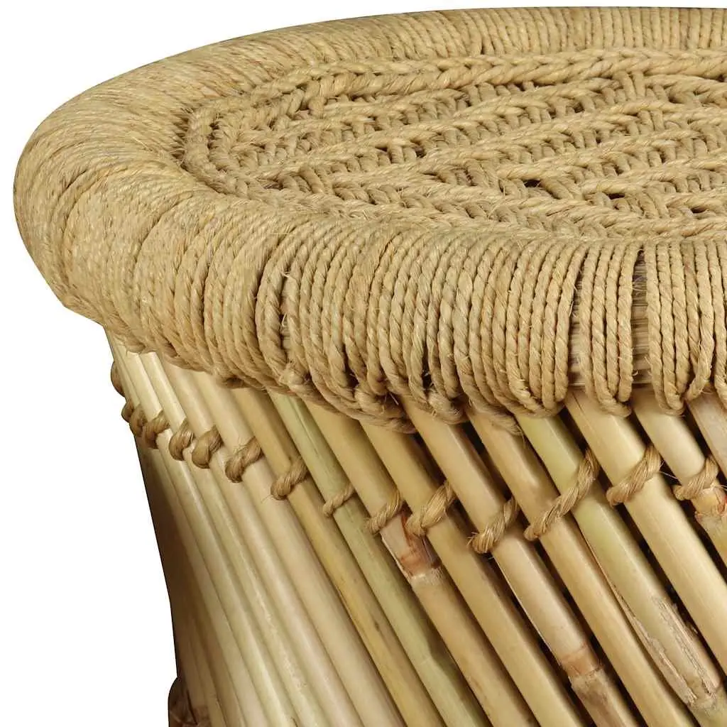 Bamboo and Jute Stools Set of 2 Brown Natural Woven Indoor Outdoor Garden Patio