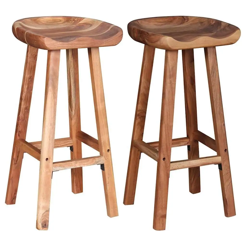 Bar Stools Handmade Solid Acacia Wood Brown Natural Matte Set of 2