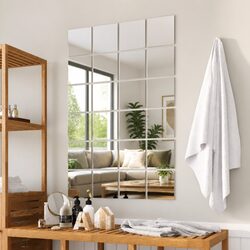 Mirror Tiles Square Glass Silver 24 pcs Frameless Wall Decor Adhesive Stickers